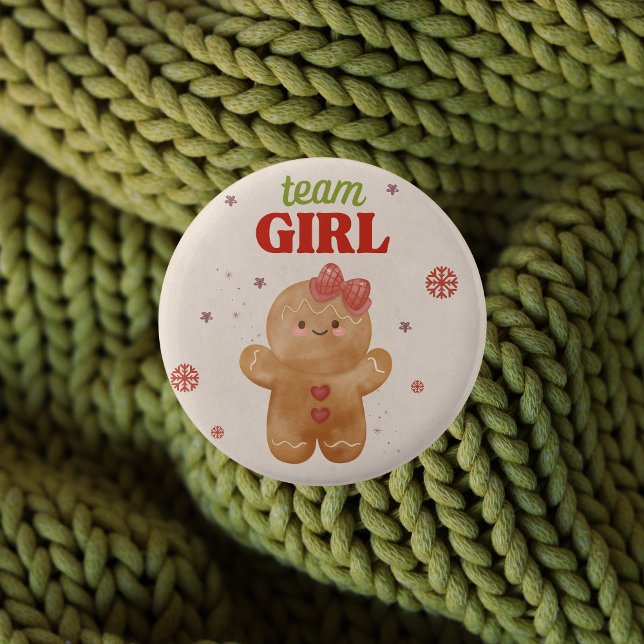 Gingerbrett Weihnachtsgeschlechtsbericht Team Girl Button (Team girl voting button pin - Christmas gender reveal party)