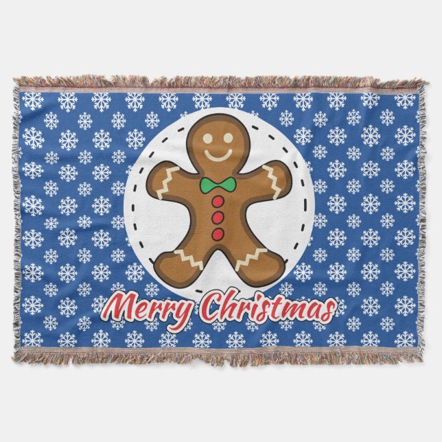 Gingerbrot - Blaue Schneeflocken Muster - Merry Xm Decke (Vorderseite)