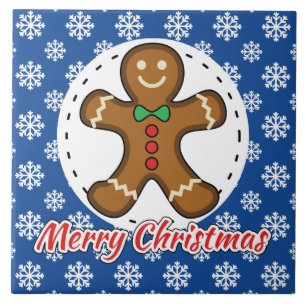 Gingerbrot - Blaue Schneeflocken Muster - Merry Xm Fliese