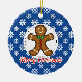 Gingerbrot - Blaue Schneeflocken Muster - Merry Xm Keramik Ornament