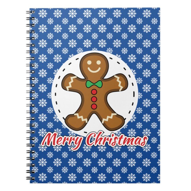 Gingerbrot - Blaue Schneeflocken Muster - Merry Xm Notizblock (Vorderseite)
