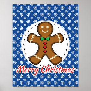 Gingerbrot - Blaue Schneeflocken Muster - Merry Xm Poster