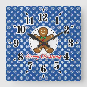 Gingerbrot - Blaue Schneeflocken Muster - Merry Xm Quadratische Wanduhr