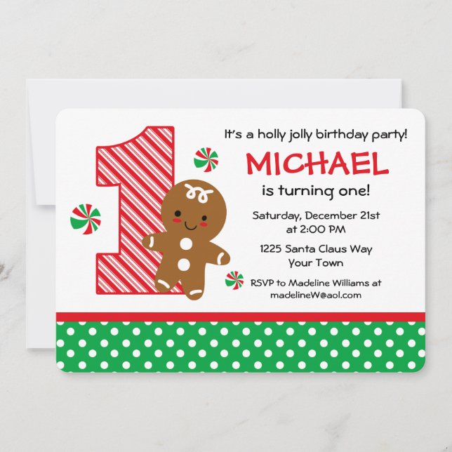 Gingerbrot Boy 1. Geburtstag Einladung (Vorderseite)