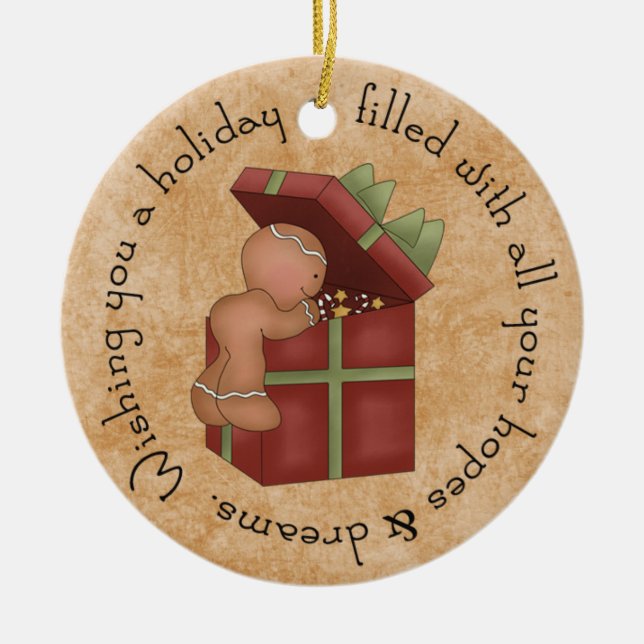 Gingerbrot Boy Peaking derzeit Keramikornament (Vorne)