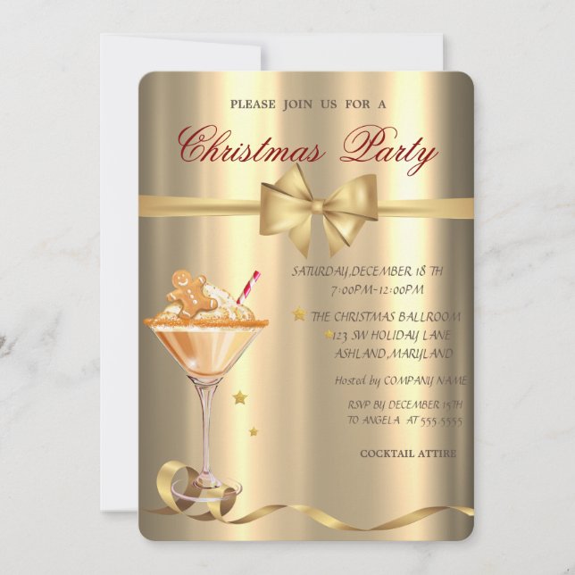 Gingerbrot Cookie Drink Bow Gold Weihnachtsgebäck  Einladung (Vorderseite)