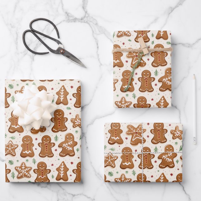 Gingerbrot-Cookie Geschenkpapier Set (Vorderseite)