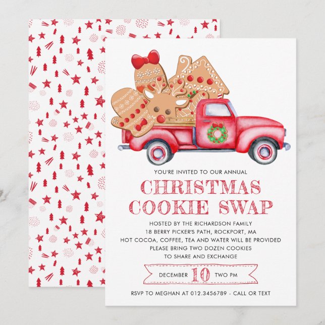 Gingerbrot Cookie Red Truck Cookie Swap Einladung (Vorne/Hinten)