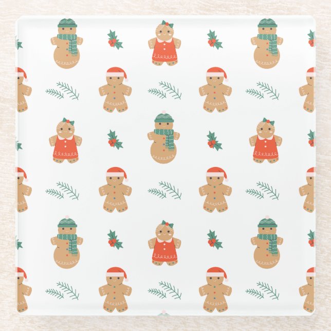 Gingerbrot Cookie Weihnachtsmuster Glasuntersetzer (Vorderseite)