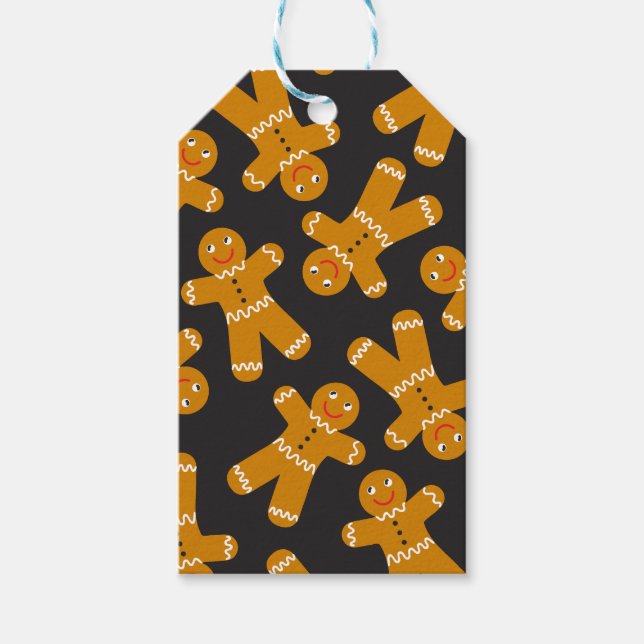 Gingerbrot Cookies auf schwarz Geschenkanhänger (Vorderseite)