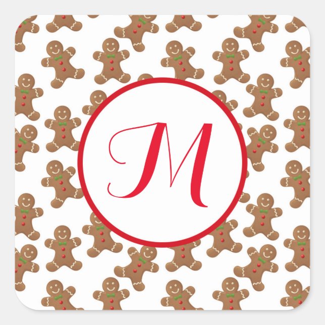 Gingerbrot Cookies Monogram Square Stickers (Vorderseite)