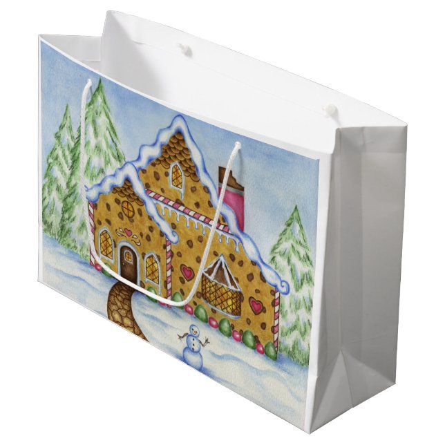 Gingerbrot-Haus-Geschenktasche Große Geschenktüte (Vorderseite Schrägansicht)