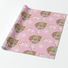 Gingerbrot Häusliche Cookies Rosa Schneeflocken Geschenkpapier