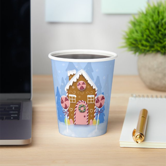 Gingerbrot House Blue Holiday Paper Cups Pappbecher (InSitu)
