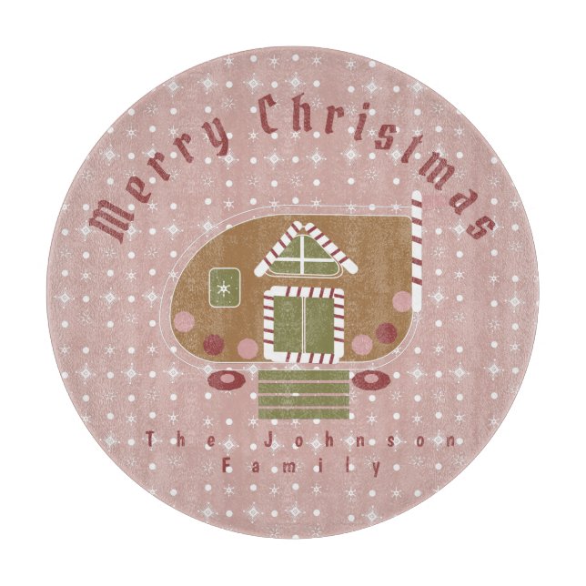 Gingerbrot House Camper Familienname Schneidebrett (Vorderseite)