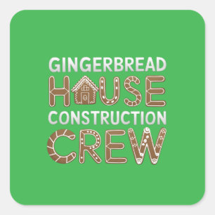 Gingerbrot House Construction Crew Digitale Kunst Quadratischer Aufkleber