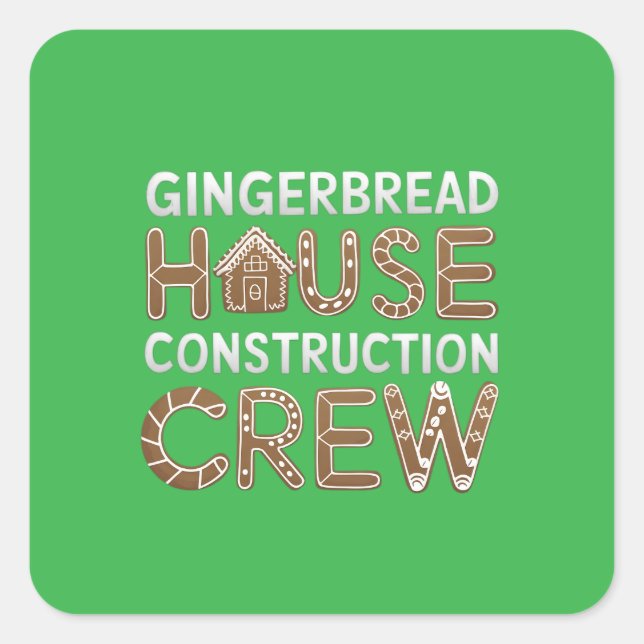 Gingerbrot House Construction Crew Digitale Kunst Quadratischer Aufkleber (Vorderseite)
