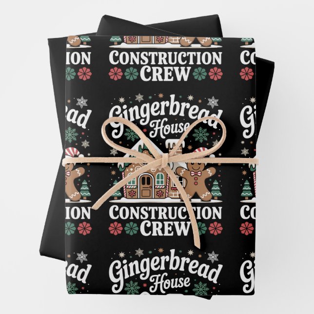 Gingerbrot House Construction Crew Weihnachten Wei Geschenkpapier Set (Beispiel)