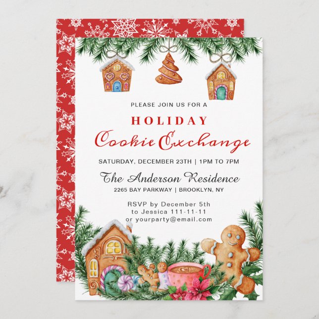 Gingerbrot House Cookie Exchange Weihnachtsfeierta Einladung (Vorne/Hinten)