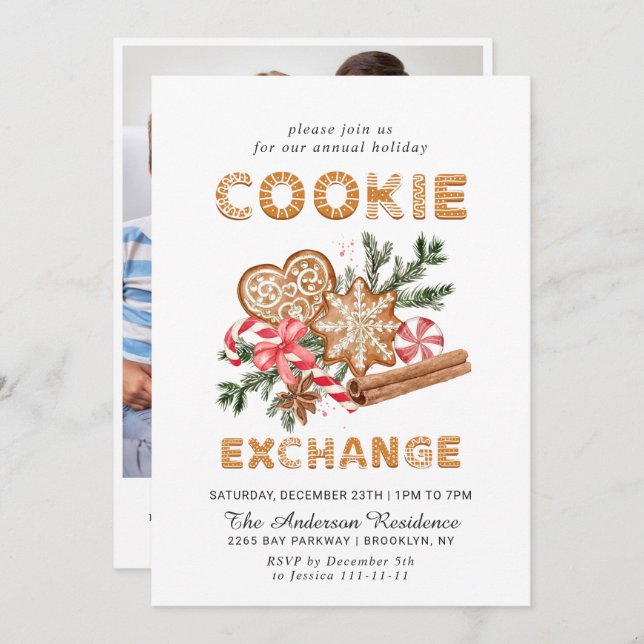 Gingerbrot House Cookie Exchange Weihnachtsfeierta Einladung (Vorne/Hinten)
