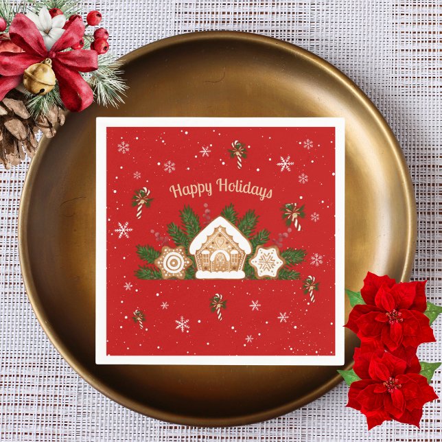 Gingerbrot House Happy Holidays Party Red Green Serviette (Von Creator hochgeladen)