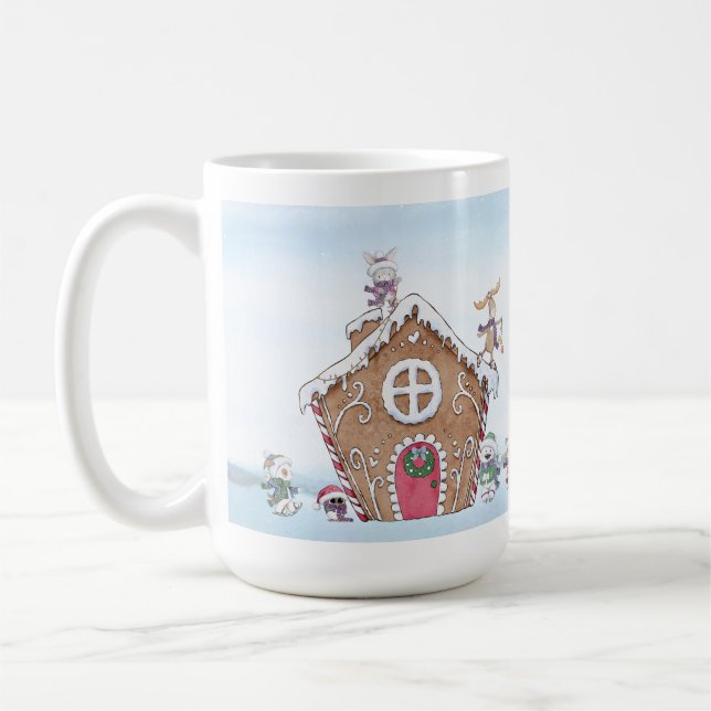 Gingerbrot House Ice Skaten Tiere Winter Szene Kaffeetasse (Links)