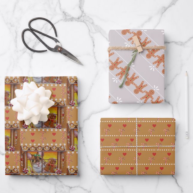 Gingerbrot House Mouse & Cookie Wasserfarbe Kunst Geschenkpapier Set (Vorderseite)