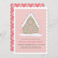 Gingerbrot House Pink Virtual Holiday Party