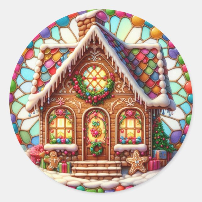 Gingerbrot House Round Stickers (Vorderseite)