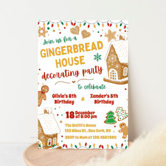 Gingerbrot House Sibling Double Birthday Einladung