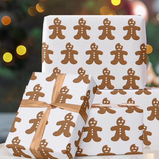 Gingerbrot Man Cookie Weihnachtswrapping Paper Geschenkpapier (Fun and festive gingerbread men wrapping paper just for you)