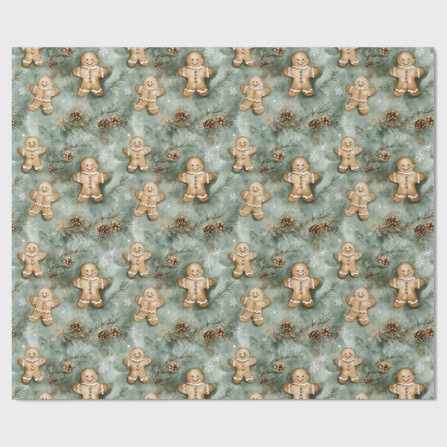 Gingerbrot Man Evergreen Wrapping Paper Geschenkpapier (Flach)