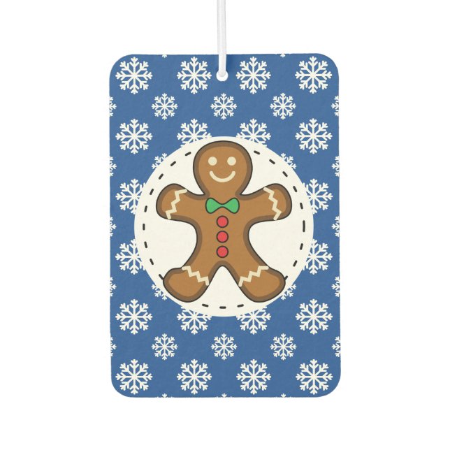 Gingerbrot Man on Blue White Snowflakes Pattern Autolufterfrischer (Vorderseite)
