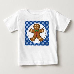 Gingerbrot Man on Blue White Snowflakes Pattern Baby T-shirt