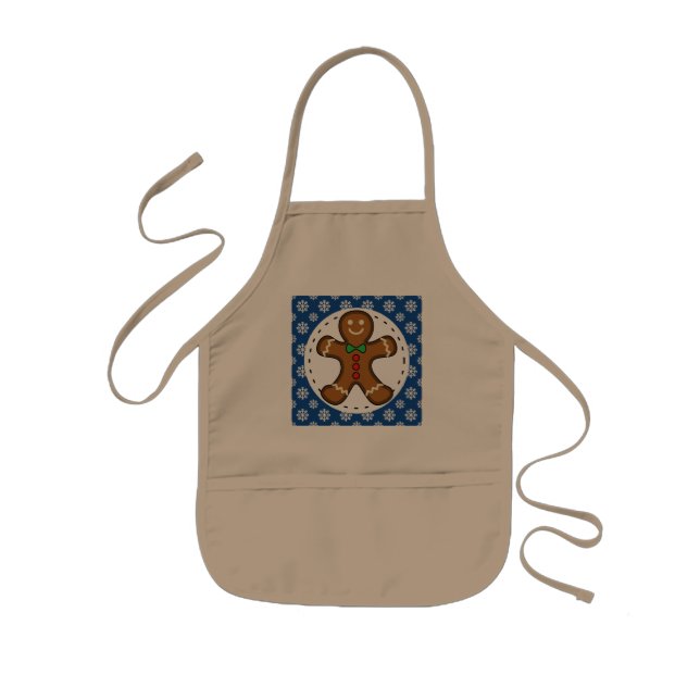 Gingerbrot Man on Blue White Snowflakes Pattern Kinderschürze (Vorne)
