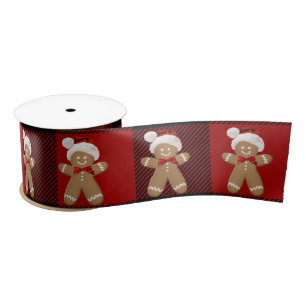 Gingerbrot Man on Kariert Satin Ribbon Satinband