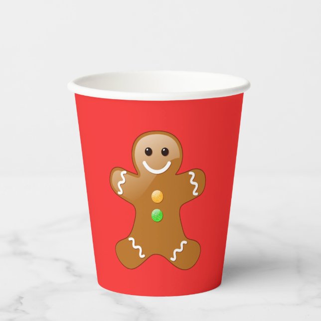 Gingerbrot Man on Red Paper Cup Pappbecher (Vorderseite)