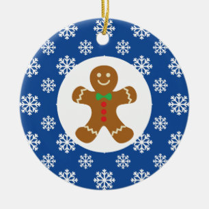 Gingerbrot Man Snowflakes Weihnachtsblau Keramik Ornament