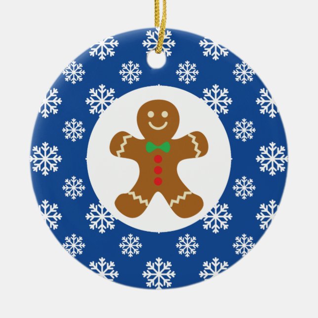 Gingerbrot Man Snowflakes Weihnachtsblau Keramik Ornament (Vorne)