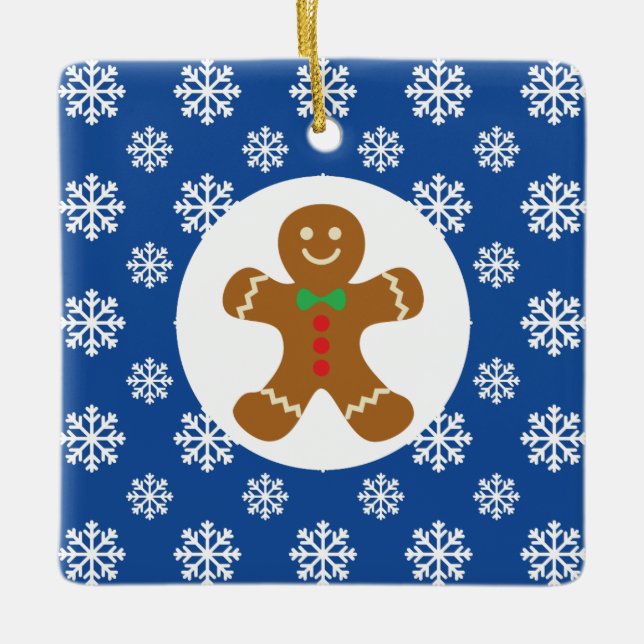 Gingerbrot Man Snowflakes Weihnachtsblau Keramikornament (Vorderseite)