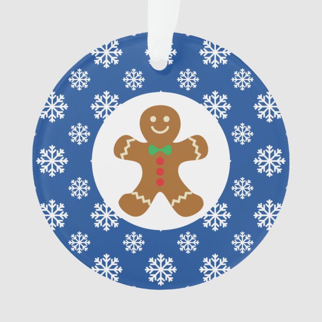 Gingerbrot Man Snowflakes Weihnachtsblau Ornament (Vorderseite)
