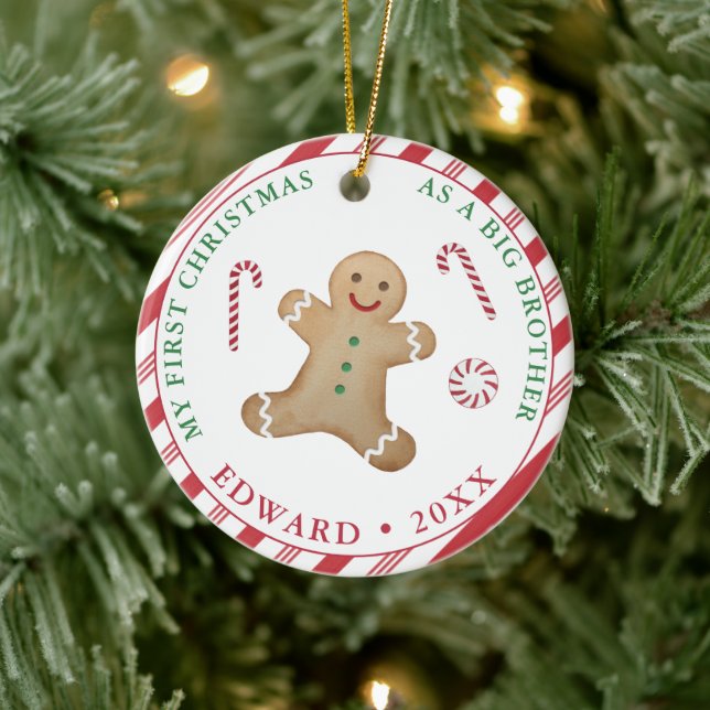 Gingerbrot Mann 1. Weihnachten als großer Bruder Keramik Ornament (Baum)
