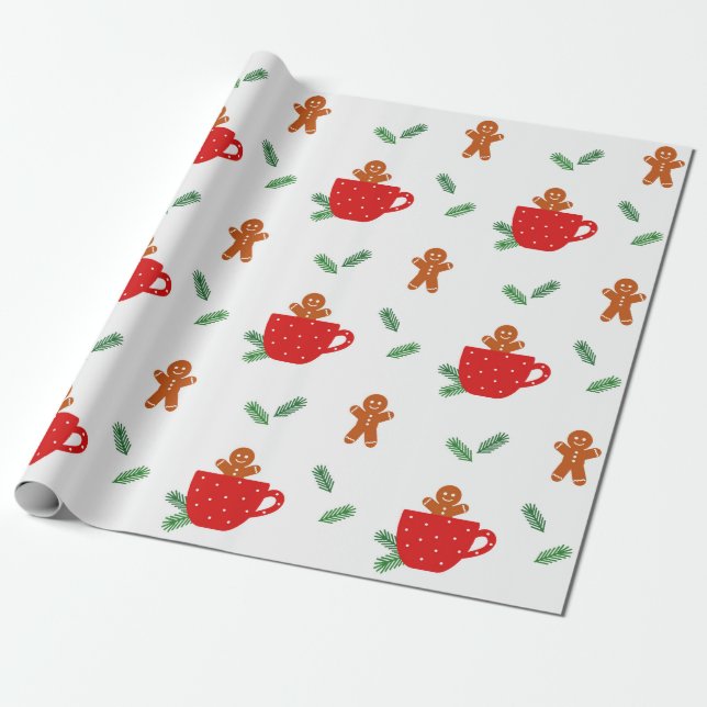 Gingerbrot Mann Kaffee Weihnachtswrapping Papier Geschenkpapier (Ungerollt)