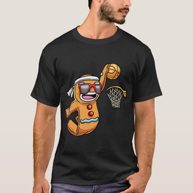 Gingerbrot Mann spielen Basketball Weihnachten Wei T-Shirt (Vorderseite)