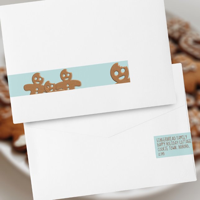 Gingerbrot Männer Weihnachtsfeiertage Rücksendeadr (Cute gingerbread cookies wraparound labels waiting for you to add your address. Happy Holidays!)