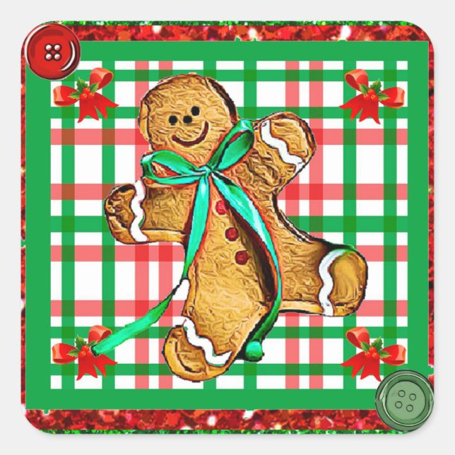 Gingerbrot Men Patch Weihnachtskleber Quadratischer Aufkleber (Vorderseite)