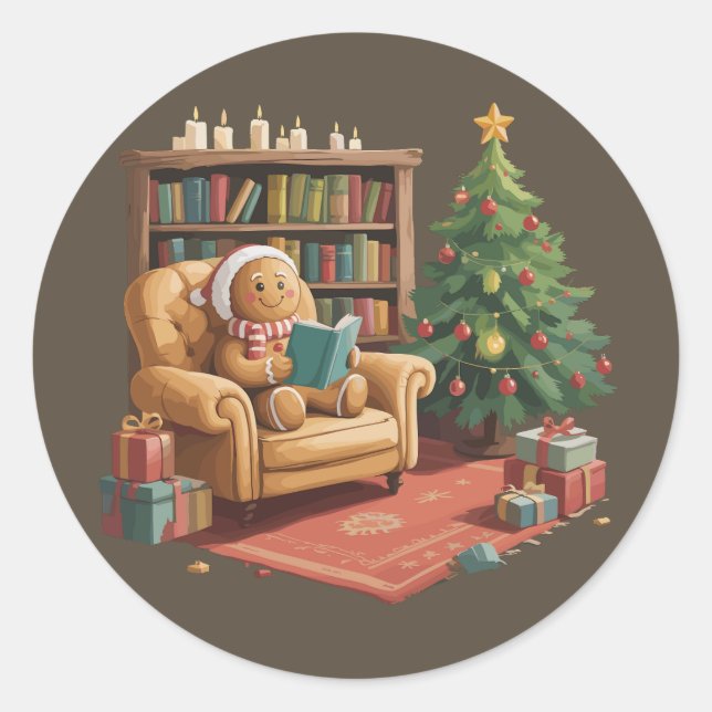 Gingerbrot Reading Books Weihnachtslehrer Runder Aufkleber (Vorderseite)