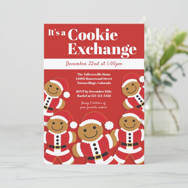 Gingerbrot Santa Cookie Exchange Weihnachtsweihnac Einladung (Stehend Vorderseite)
