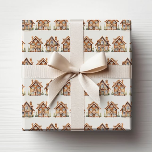 Gingerbrot-Umschlagpapier Geschenkpapier (Vintage Watercolor Gingerbread House Wrapping Paper by Painted Paperie
)