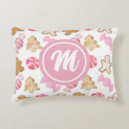 Gingerbrot und Sugarplum Pink Monogram Muster Dekokissen